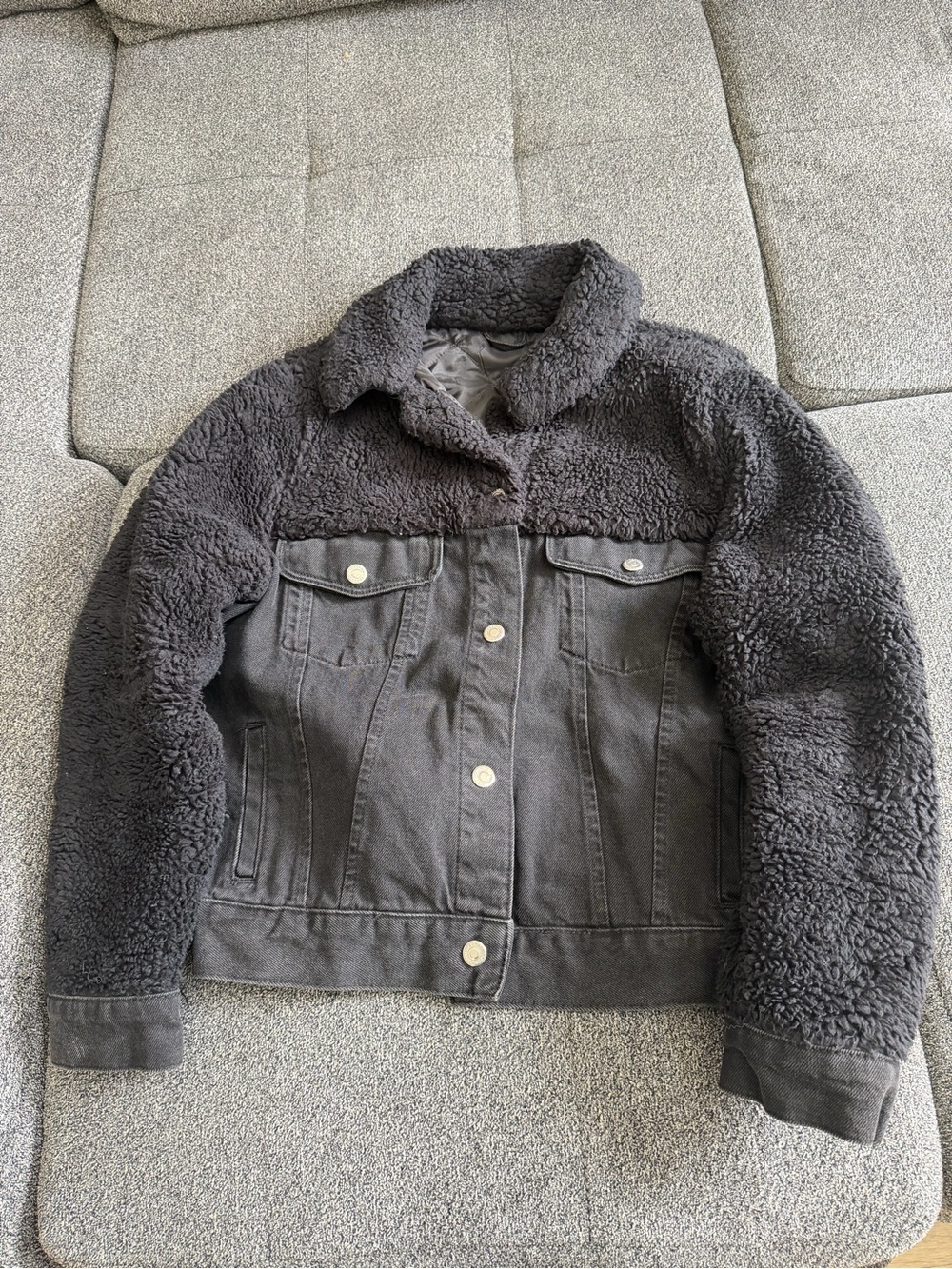 Topshop Black Borg Denim Jacket